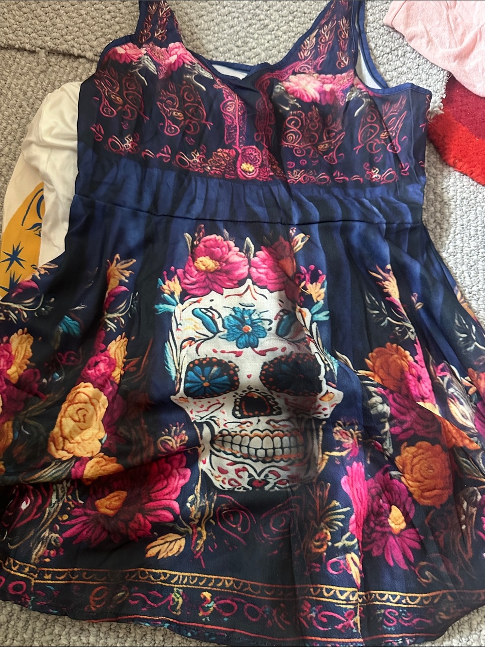 Girls Navy Floral Day of the Dead Skull dress